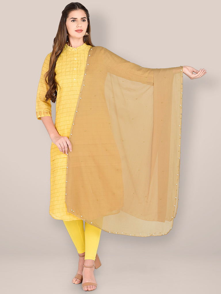 Embellished Beige Chiffon Dupatta freeshipping - Dupatta Bazaar
