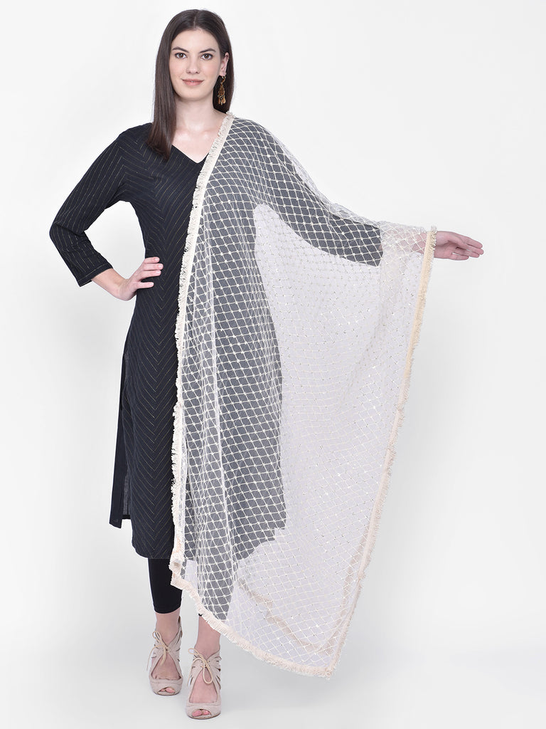 Dupatta Bazaar Woman's White Dupatta with Embroidery - Dupatta Bazaar