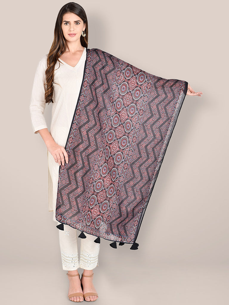 Kalamkari Printed Blended Silk Dupatta. freeshipping - Dupatta Bazaar