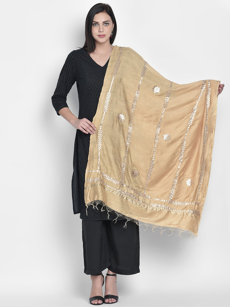 Dupatta Bazaar Woman's Gold Cotton Silk Dupatta with Gotta Patti Work. - Dupatta Bazaar