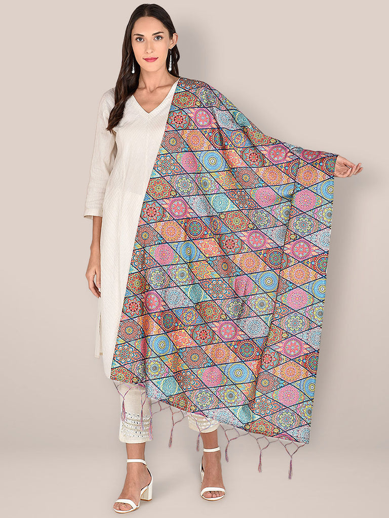 Floral Printed Multicoloured Art Silk Dupatta freeshipping - Dupatta Bazaar