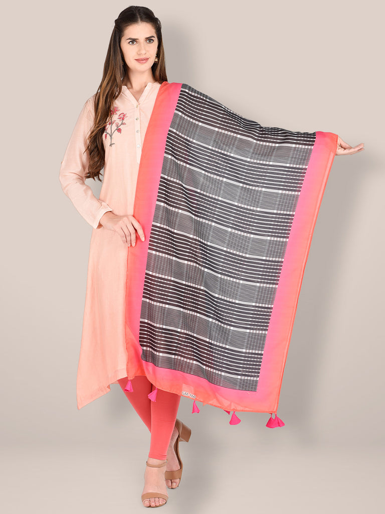 Printed Black and White Silk Dupatta freeshipping - Dupatta Bazaar