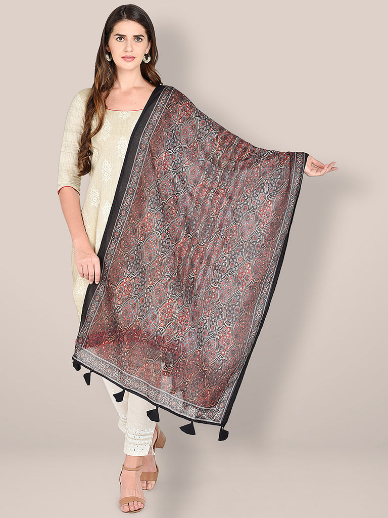 Kalamkari Printed Blended Silk Dupatta. freeshipping - Dupatta Bazaar