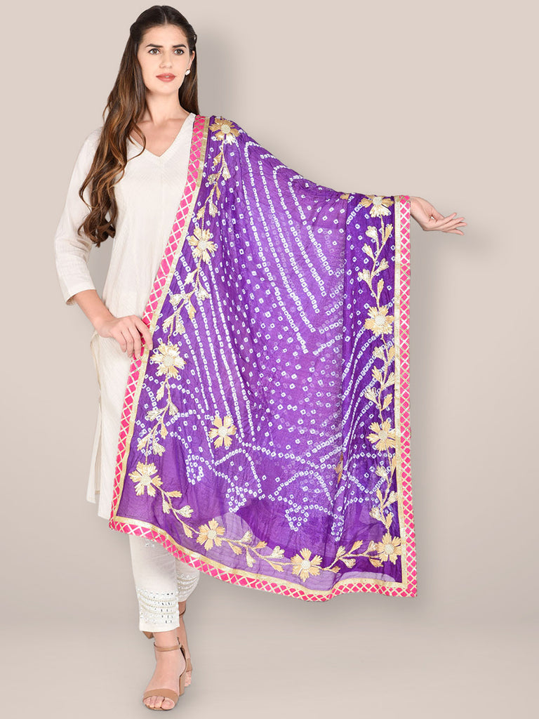 Purple Bandhini Dupatta with Gotta Patti Work. freeshipping - Dupatta Bazaar