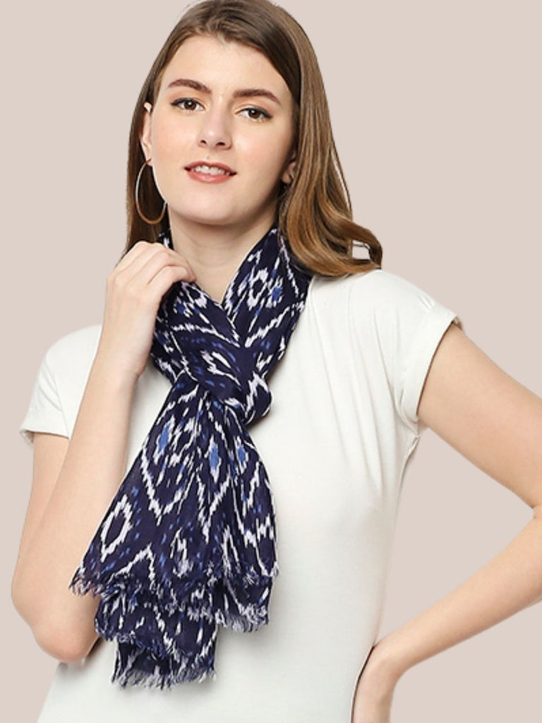 Indigo & White Indigo Printed Cotton Stole