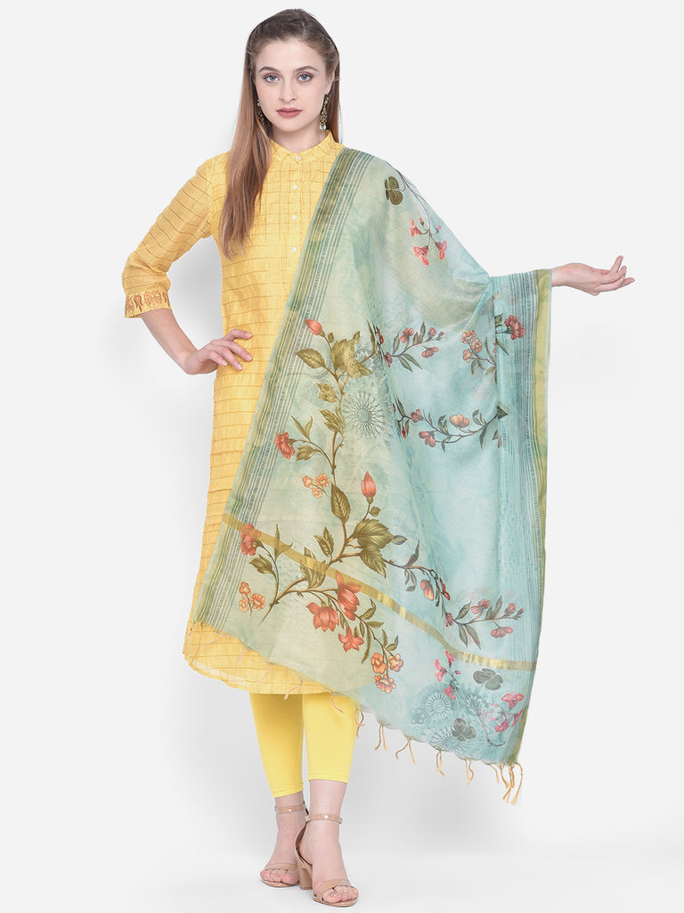 Dupatta Bazaar Woman's Sea Green Cotton Silk Digitally Printed Dupatta - Dupatta Bazaar