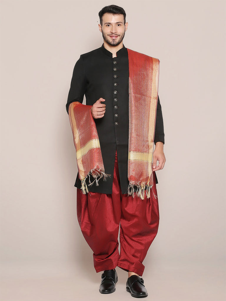 Men's Two Toned Red Silk Dupatta freeshipping - Dupatta Bazaar