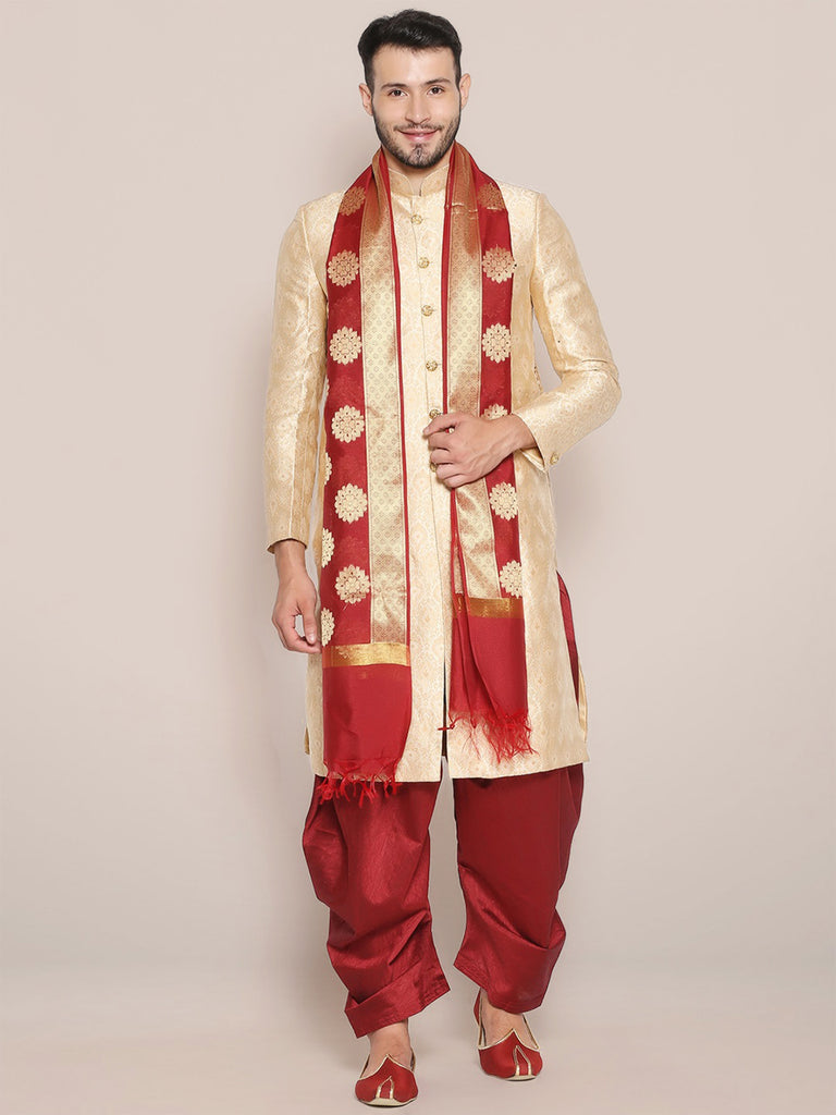 Men's Red Banarasi Silk Dupatta freeshipping - Dupatta Bazaar