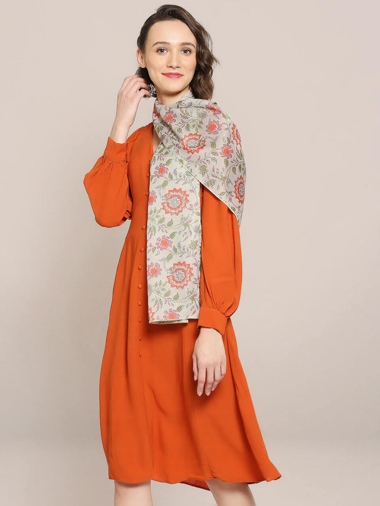 Floral Printed Multicolor Satin Scarf