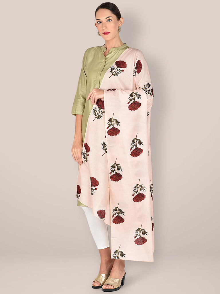 DUPATTA BAZAAR Dupatta In Seta Stampata Floreale - Senape E Indaco, Taglia Unica 2,4 M