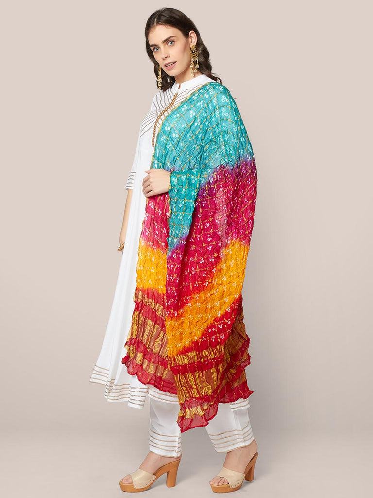 Multicoloured Bandhini Gharchola Silk Dupatta freeshipping - Dupatta Bazaar