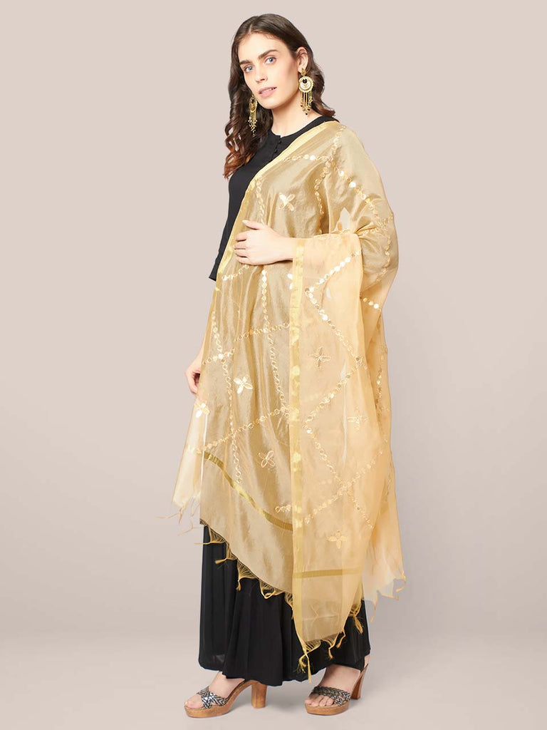 Dupatta Bazaar Woman's Gold Blended Silk Dupatta with Gotta Patti Work freeshipping - Dupatta Bazaar