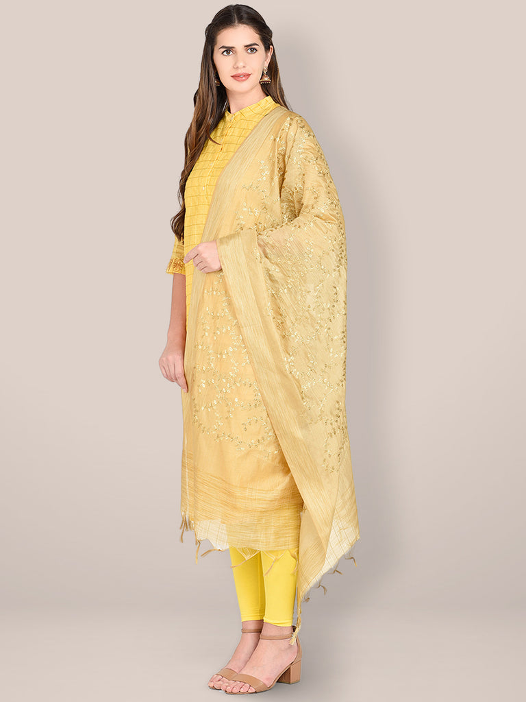 Embroidered Beige Blended Silk Dupatta. freeshipping - Dupatta Bazaar