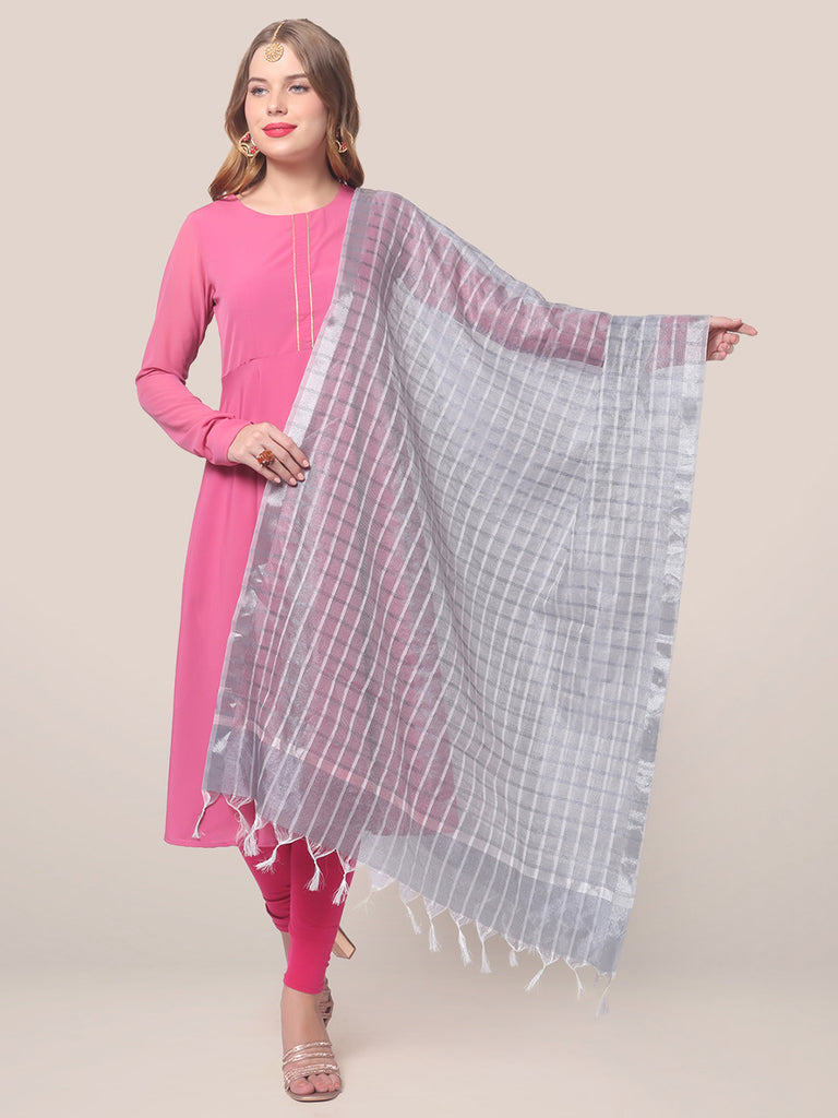 Grey Printed Silk Dupatta main image 1