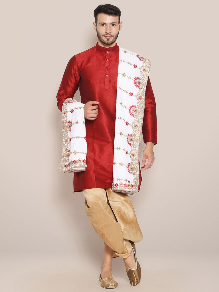 Men's White Embroidered Velvet Dupatta freeshipping - Dupatta Bazaar
