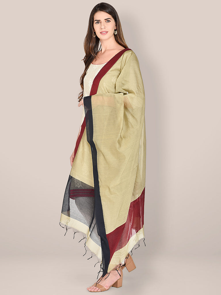 Chanderi Silk Dupatta with Black & Maroon Border freeshipping - Dupatta Bazaar