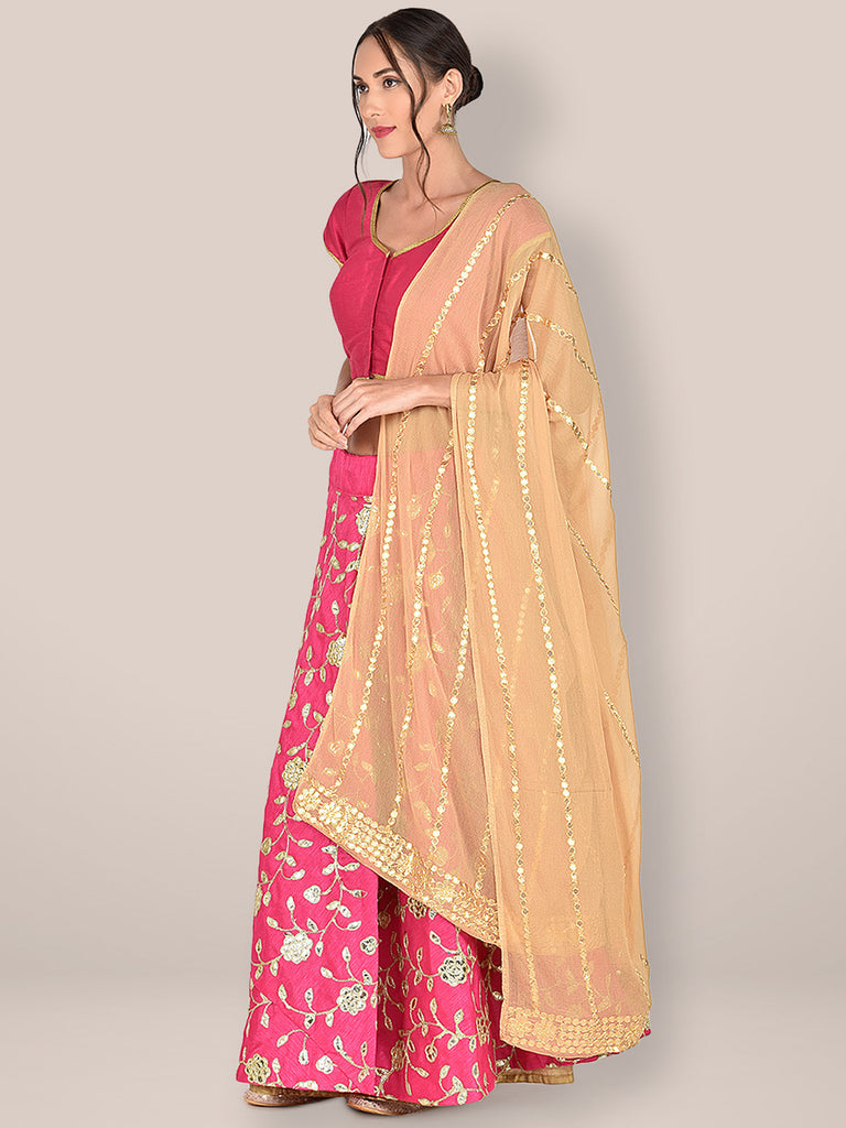 Beige Chiffon Dupatta with Gotta Patti Work. freeshipping - Dupatta Bazaar