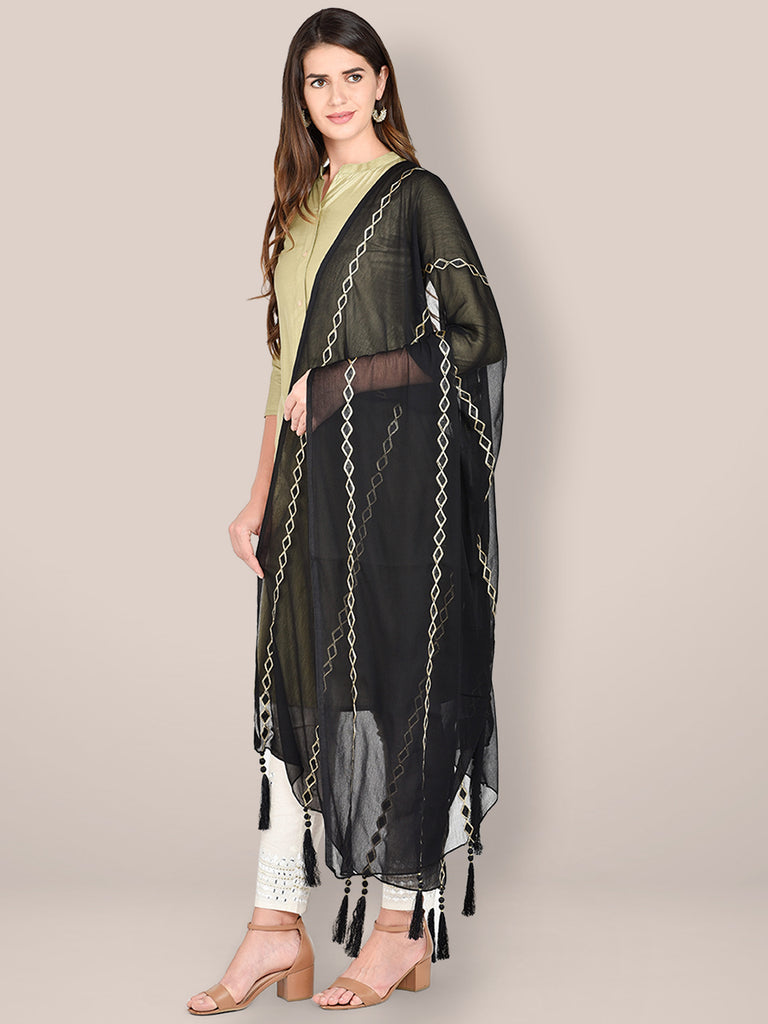 Embroidered Black Chiffon Dupatta. freeshipping - Dupatta Bazaar