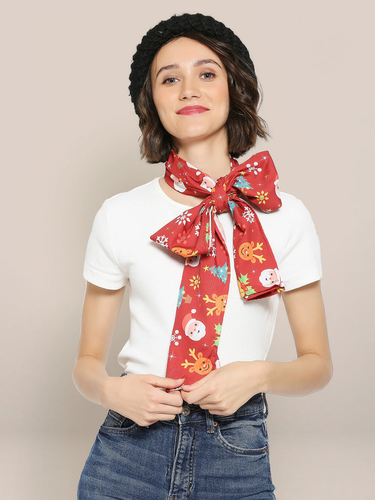 Printed Red Silk Blend Scarf/ Stole