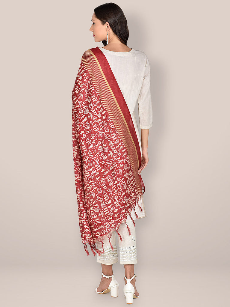 Fawn Digital Printed Silk Blend Dupatta