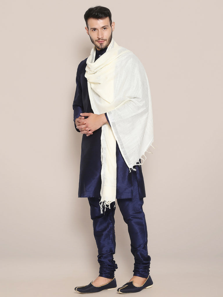 Men's Off White Linen Dupatta freeshipping - Dupatta Bazaar