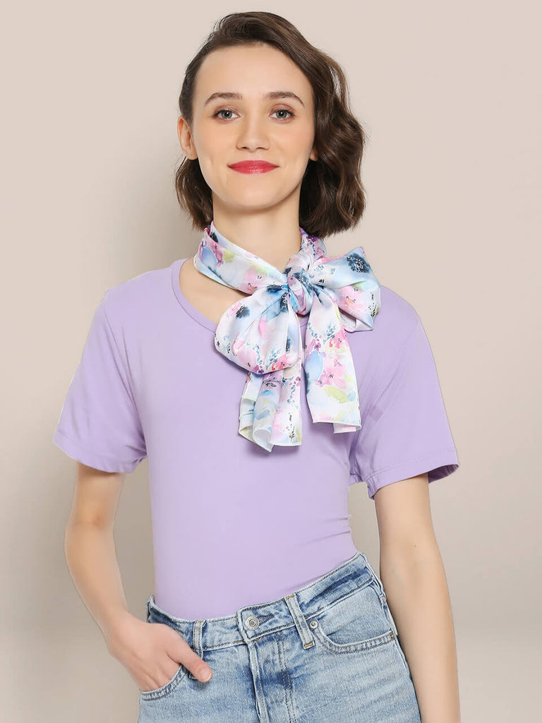 Blue & Multicolor Printed Satin Scarf 