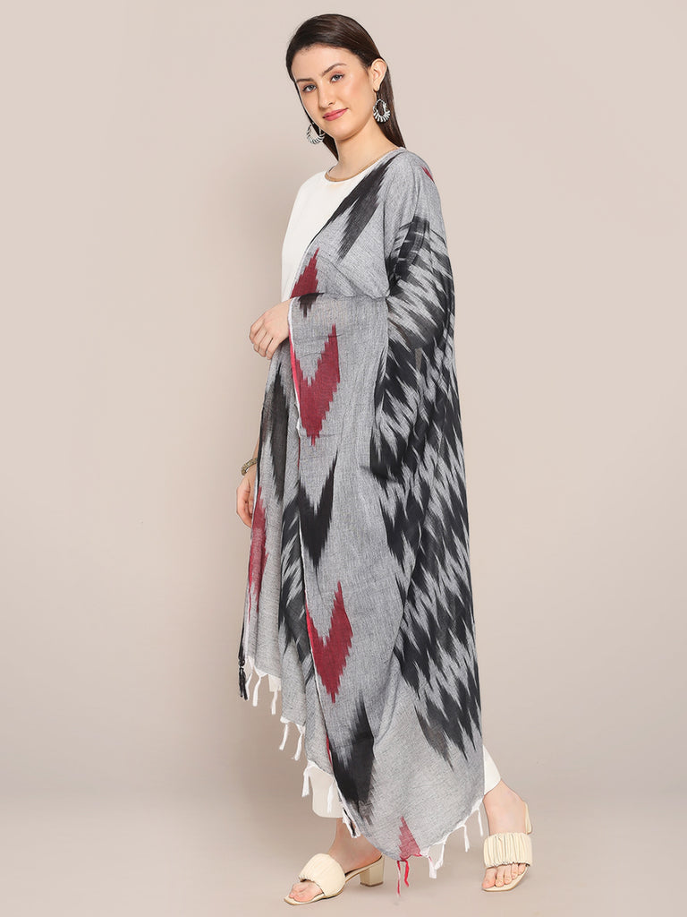 Black & Grey Ikat Cotton Dupatta freeshipping - Dupatta Bazaar