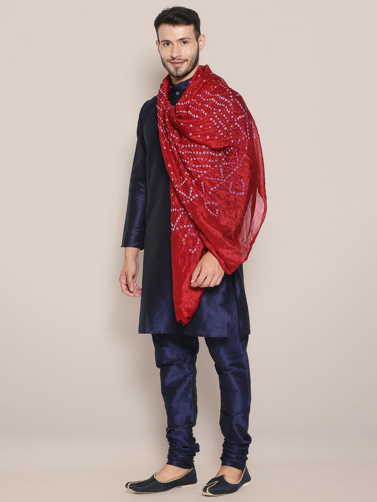 Men's Maroon Bandhini Dupatta freeshipping - Dupatta Bazaar