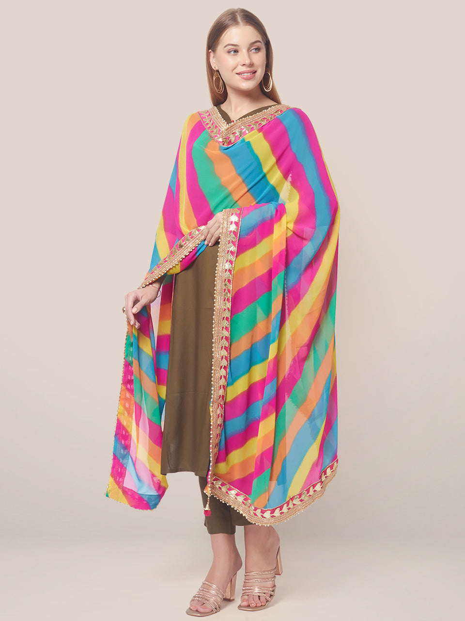 Babyhug Woven Sleeveless Georgette Gotta Patti Embroidered Kurti Gharara & Dupatta Set - Yellow main image 1