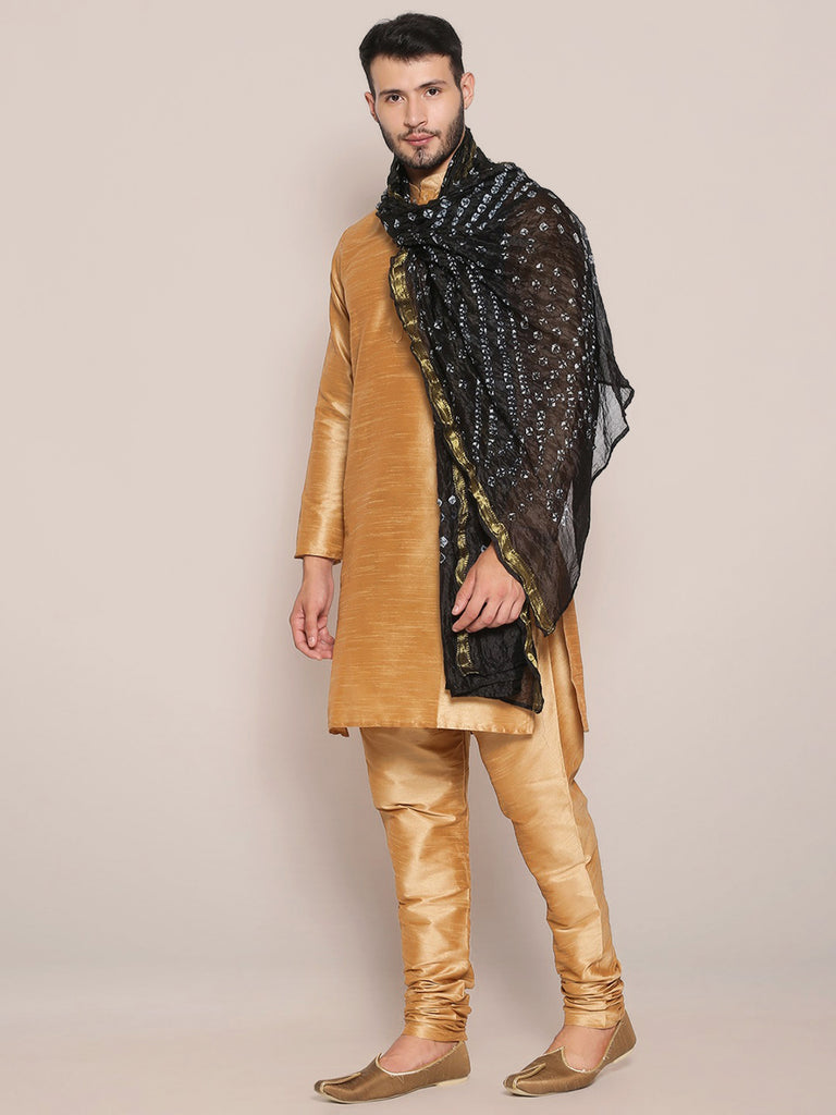 Men's Black Bandhini Dupatta freeshipping - Dupatta Bazaar