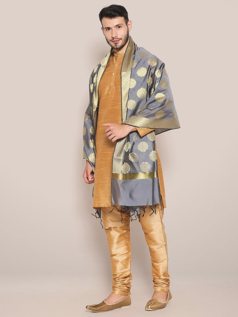 Men's Grey Banarasi Silk Dupatta freeshipping - Dupatta Bazaar