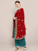 Maroon Velvet Embroidered Dupatta with Gold Motifs all over