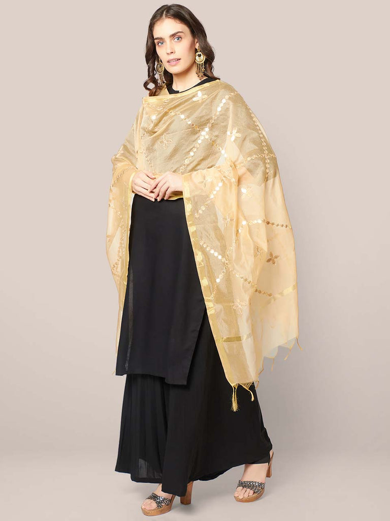Black Gotta Patti with Tassels Work Silk Dupatta main image 0