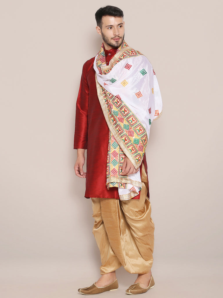 Men's White & Gold Phulkari Dupatta freeshipping - Dupatta Bazaar