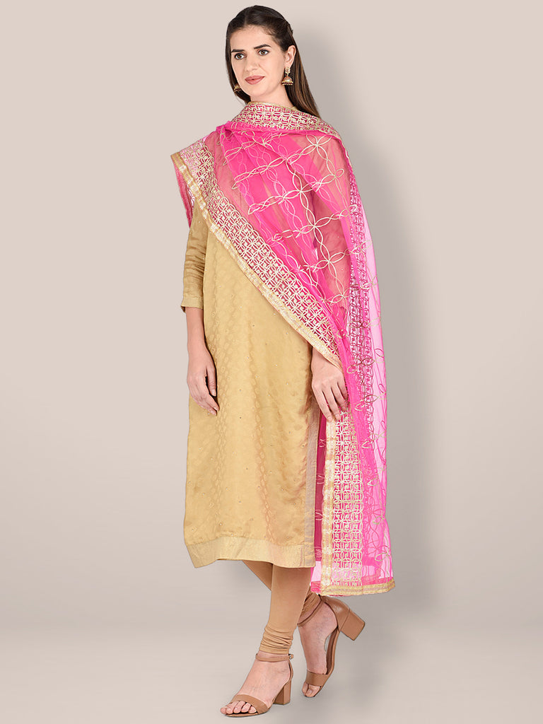 Pink Net Dupatta with Gotta Patti Work. freeshipping - Dupatta Bazaar