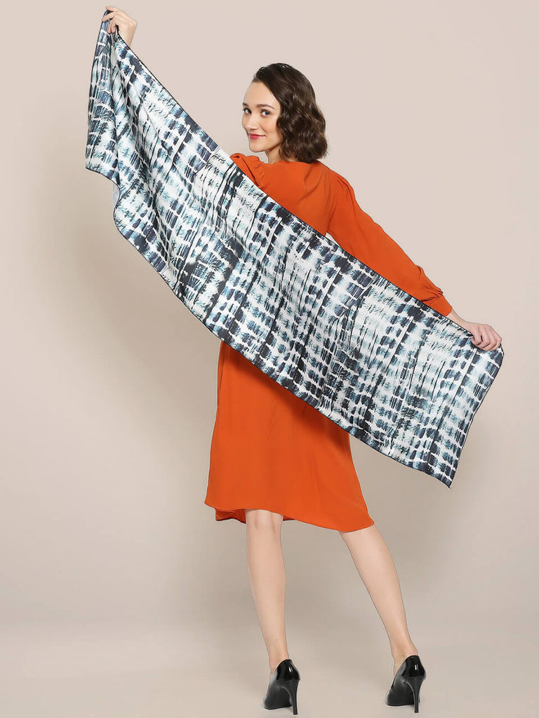 Black & White Printed Satin Scarf