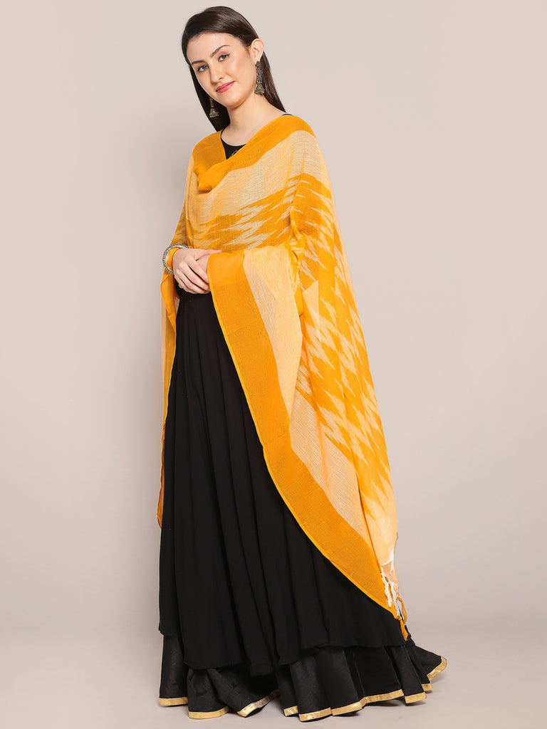 Mustard Ikat Pure Cotton Dupatta freeshipping - Dupatta Bazaar