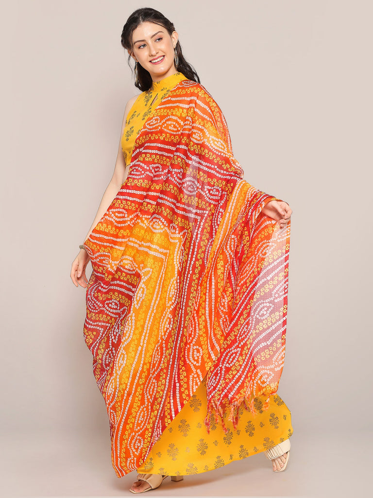 Digital Printed Red Bandhini Kota Doria Dupatta freeshipping - Dupatta Bazaar