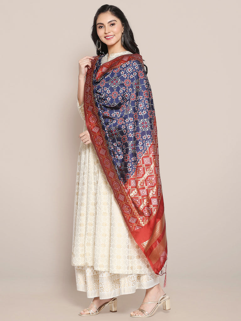 silk dupatta dress Blue Pure Silk Cotton Gota Angarkha Style Anarkali Suit With Pink Dupatta