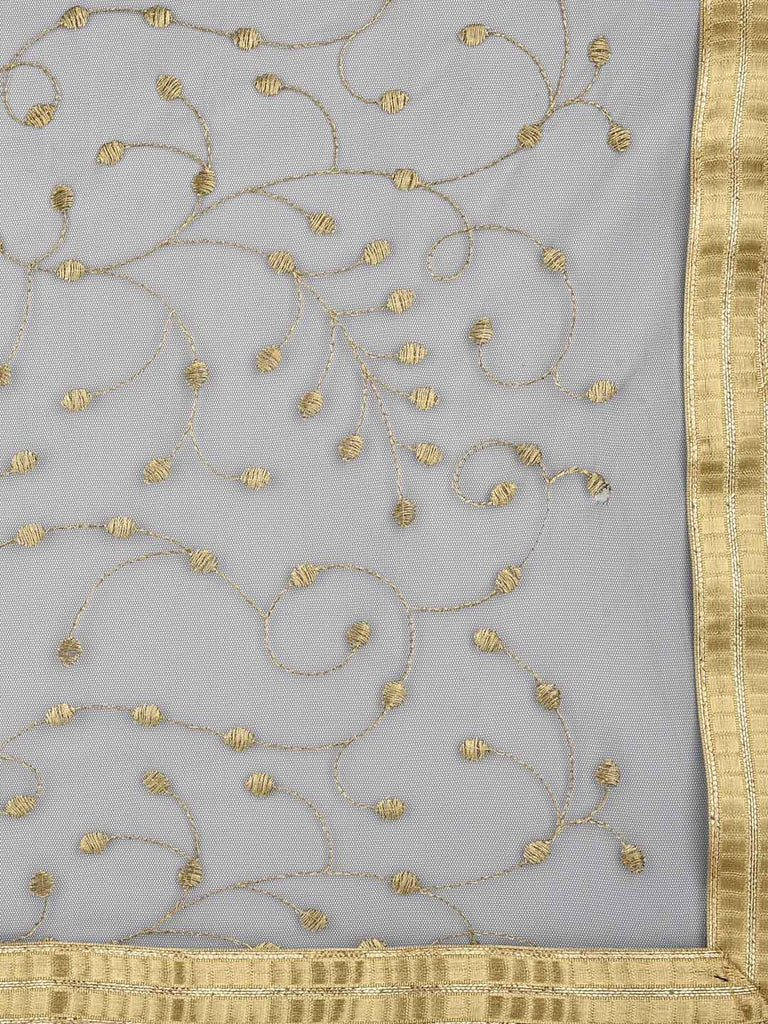 Golden Embroidered Net Dupatta With Sequined main image 0