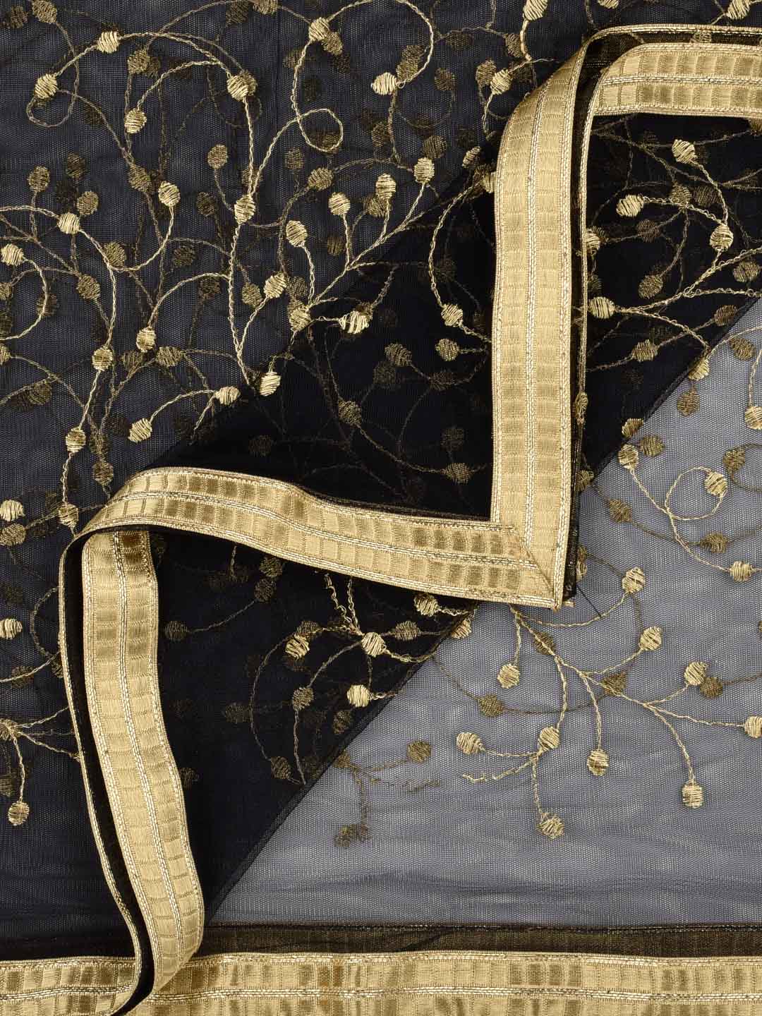 Grey Embroidered Net Dupatta With Sequined
