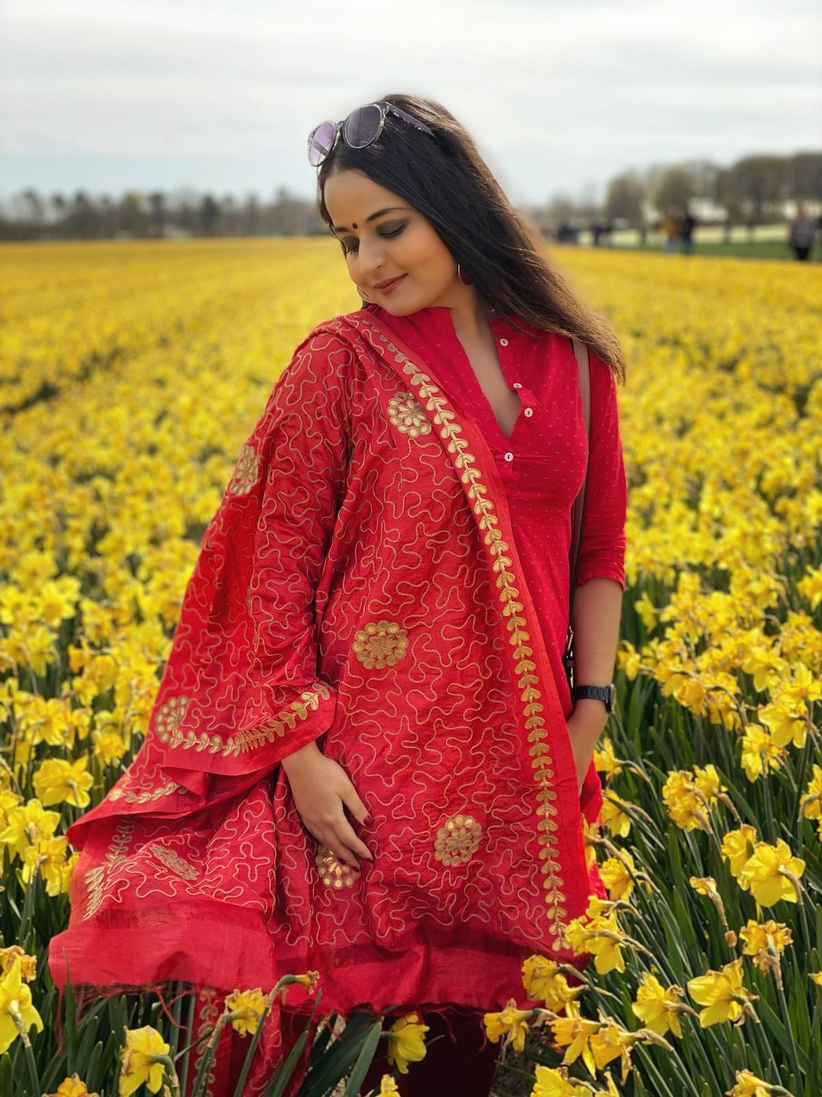 Maroon Embellished Dupatta main image 1