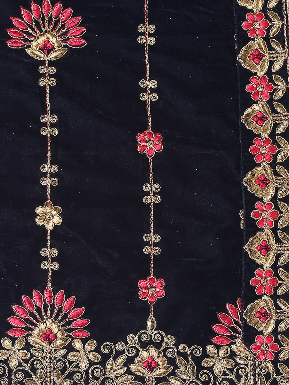 Navy Blue Dupatta with Golden Trim main image 1