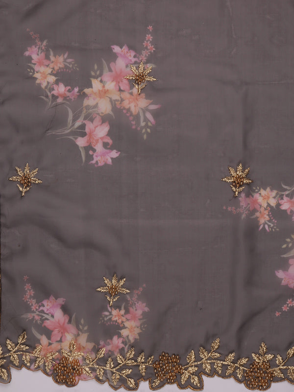 Teal Blue Printed Organza Dupatta