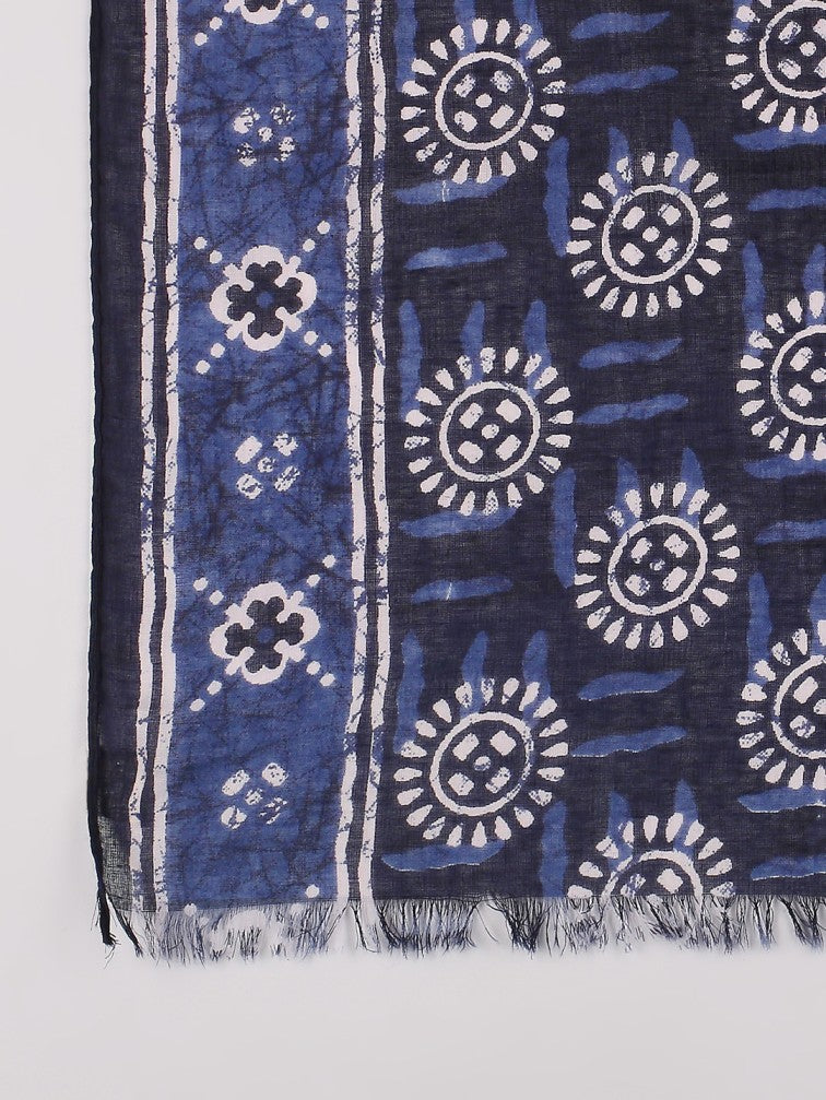 Blue & White Indigo Printed Cotton Stole – Dupatta Bazaar