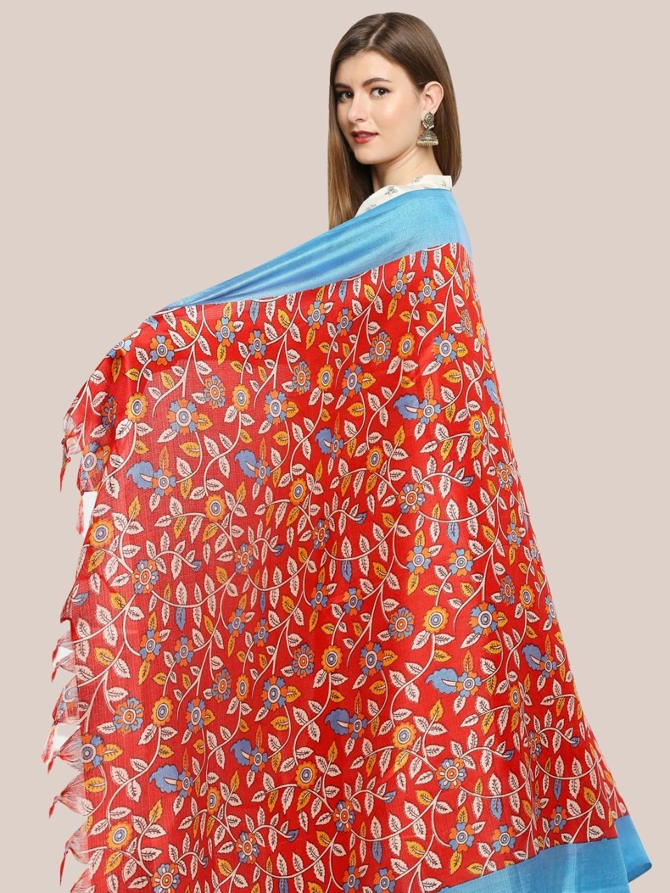Red Printed Silk Dupatta main image 1