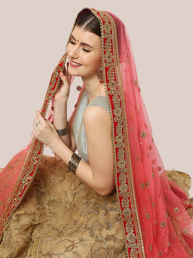 Designer Wedding Handmade Lehenga Set in Gajri Color - Rana's by Kshitija