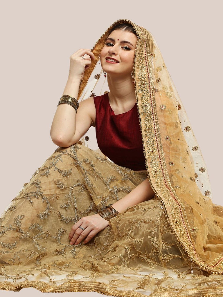 Bridal Gold Lehenga Choli Floral Dupatta Stone Top SIYA55IN –  ShreeFashionWear
