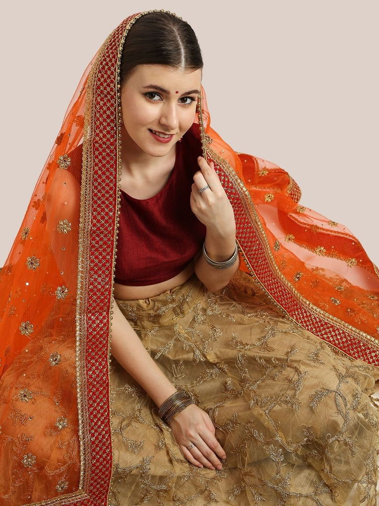 Orange dupatta shop for lehenga online