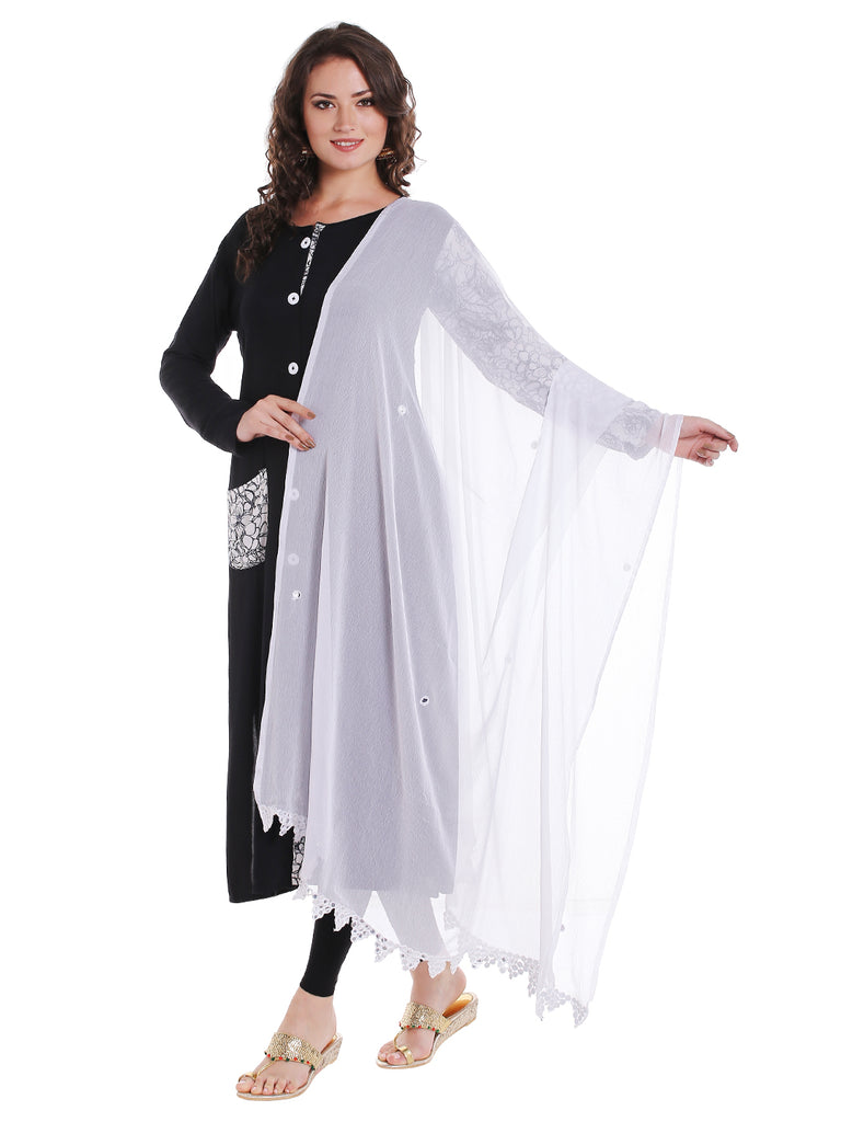 Dupatta Bazaar Women's White Chiffon Dupatta with Mirror work. - Dupatta Bazaar